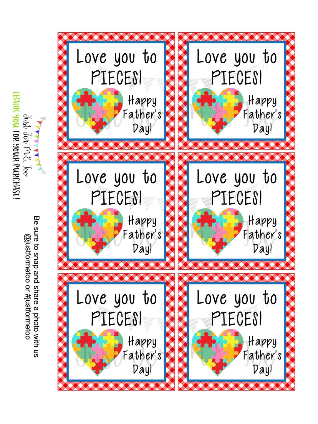 Father's Day Printable Tags, Instant Download, Father's Day Tags, Heart ...