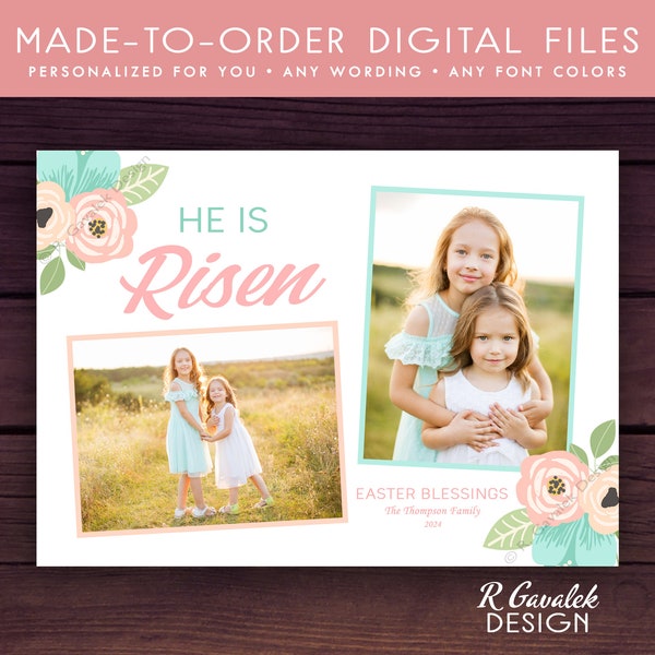 Easter Photo Collage Card | Personalized Printable | He is Risen | Religious Easter Card | Custom Easter Card with Pictures | Happy Easter