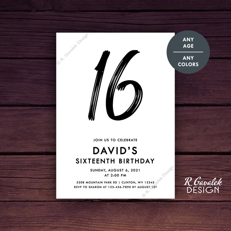 16th Birthday Invitation Teen Boy Birthday Personalized Etsy