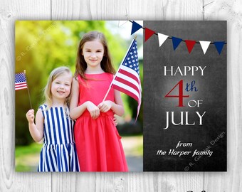 Happy Fourth Greeting Card | Happy 4th of July | Patriotic Photo Card | Independence Day | Red White and Blue | Digital Printable File