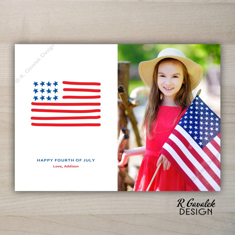 Party Invitation 4th of July Photo Card Patriotic Holiday Photo Card American Flag Card Custom Printable Happy Fourth of July Card