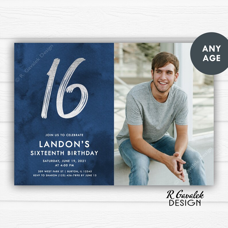 16th Birthday Invitation Any Age Boy Birthday Personalized Etsy