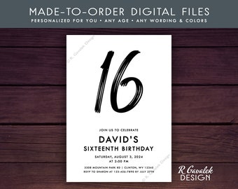 16th Birthday Invitation | Teen Boy Birthday | Personalized Printable | Birthday Party Invitation | Any Age Boy | Boy 16th Birthday Invite