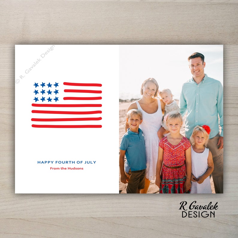 Party Invitation 4th of July Photo Card Patriotic Holiday Photo Card American Flag Card Custom Printable Happy Fourth of July Card
