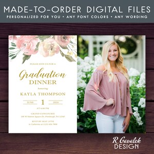 Invitación a la cena de graduación / Imprimible personalizado / Invitación de graduación floral / Invitación de graduación fotográfica / Invitación a la fiesta de graduación