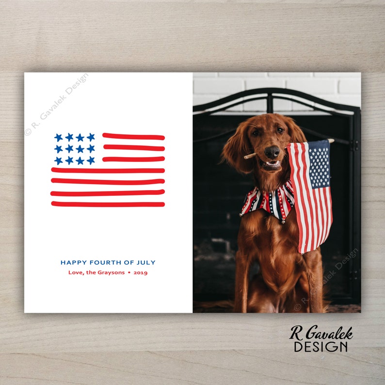 Party Invitation 4th of July Photo Card Patriotic Holiday Photo Card American Flag Card Custom Printable Happy Fourth of July Card