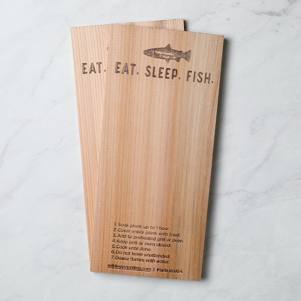The Best Fishing Gift for Men & Women! 5x11" Cedar Grilling Plank 2-Pack - Eat. Sleep. Fish.