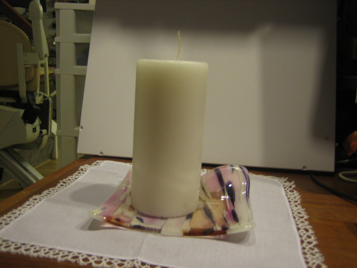 Fused Glass Dish 5x5 inches pillar candle base plate or Etsy