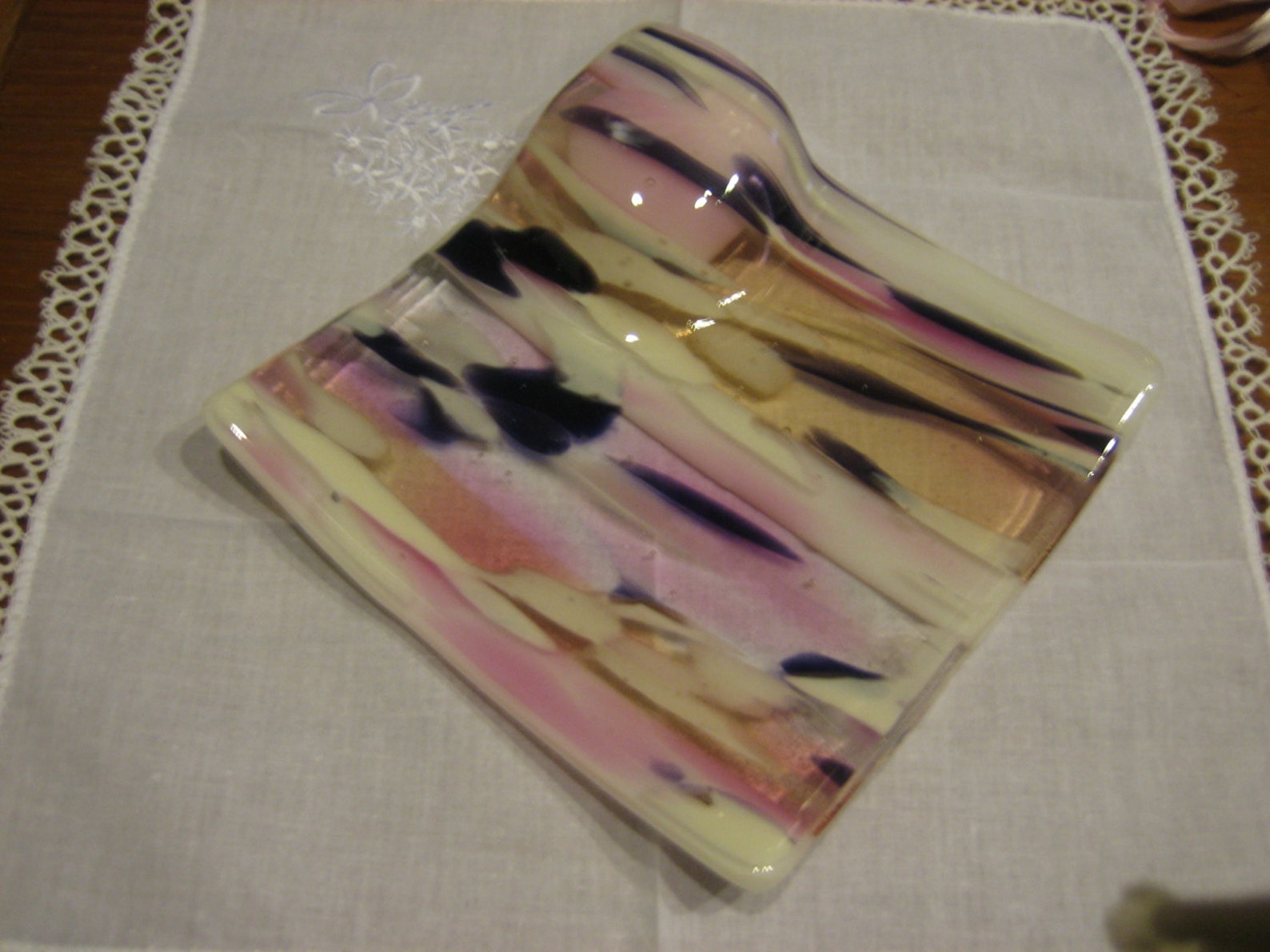 Fused Glass Dish 5x5 inches pillar candle base plate or Etsy
