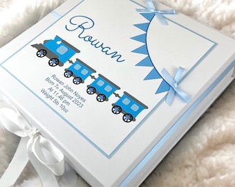 Large Personalised Baby Boy's Christening Gift/New Baby Keepsake Box. White, Ivory or Blue