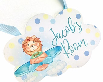 Personalised Bedroom Door Sign, Lion, Boys bedroom decor gift