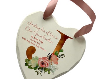 Rose gold, rustic floral initial heart, with personalised message! Any initial.