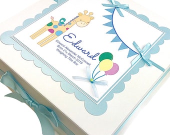 Extra Large Personalised Baby Keepsake Box/Christening Gift. Available for Girls or Boys. Baby Giraffe Keepsake Box