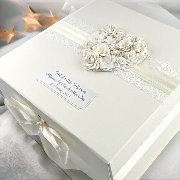Extra large personalised keepsake box, wedding memory box. With hessian, lace, made to order in any colour