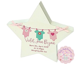 Personalised New Baby Gift/Birth Announcement. Freestanding Star