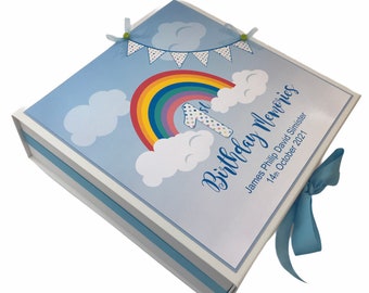 Rainbow 1st Birthday Extra Large Baby Keepsake Box Memory Box, Rainbow Baby