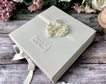 Personalised Wedding Keepsake Box, Wedding Gift, With Floral Heart. Made to Order