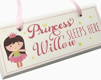 Personalised Princess Bedroom door sign. Princess sleeps here.