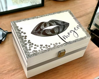 Personalised Jewellery Box. Teen Gift. High Quality, Silver Themed Colours