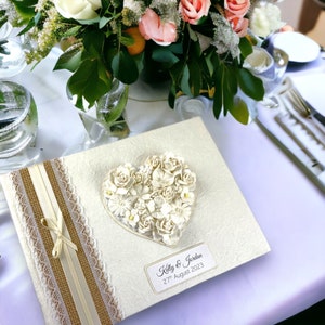 Personalised Wedding Guest Book/Journal. Hessian & Floral Heart, Large Option Available