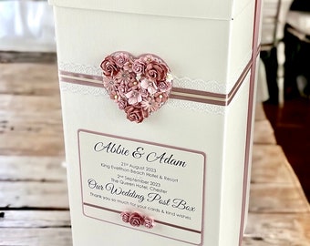 Personalised Lace & Floral Heart Wedding Guest Book / Card Post Box Other Colours Available