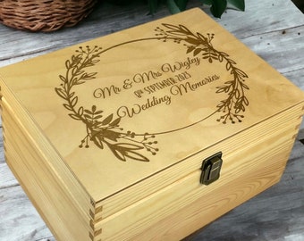 Personalised Wedding Wooden Keepsake Box, Pine Wood, Wedding Gift, Anniversary Gift
