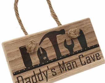 Wooden Sign Daddy's Man Cave Vintage Rustic Tool Door Wall Plaque Personalised
