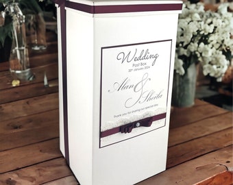 Personalised Wedding Guest Book/Card Post Box, With Lace & Diamantes/Pearls  (Angelina) Many Colours Available
