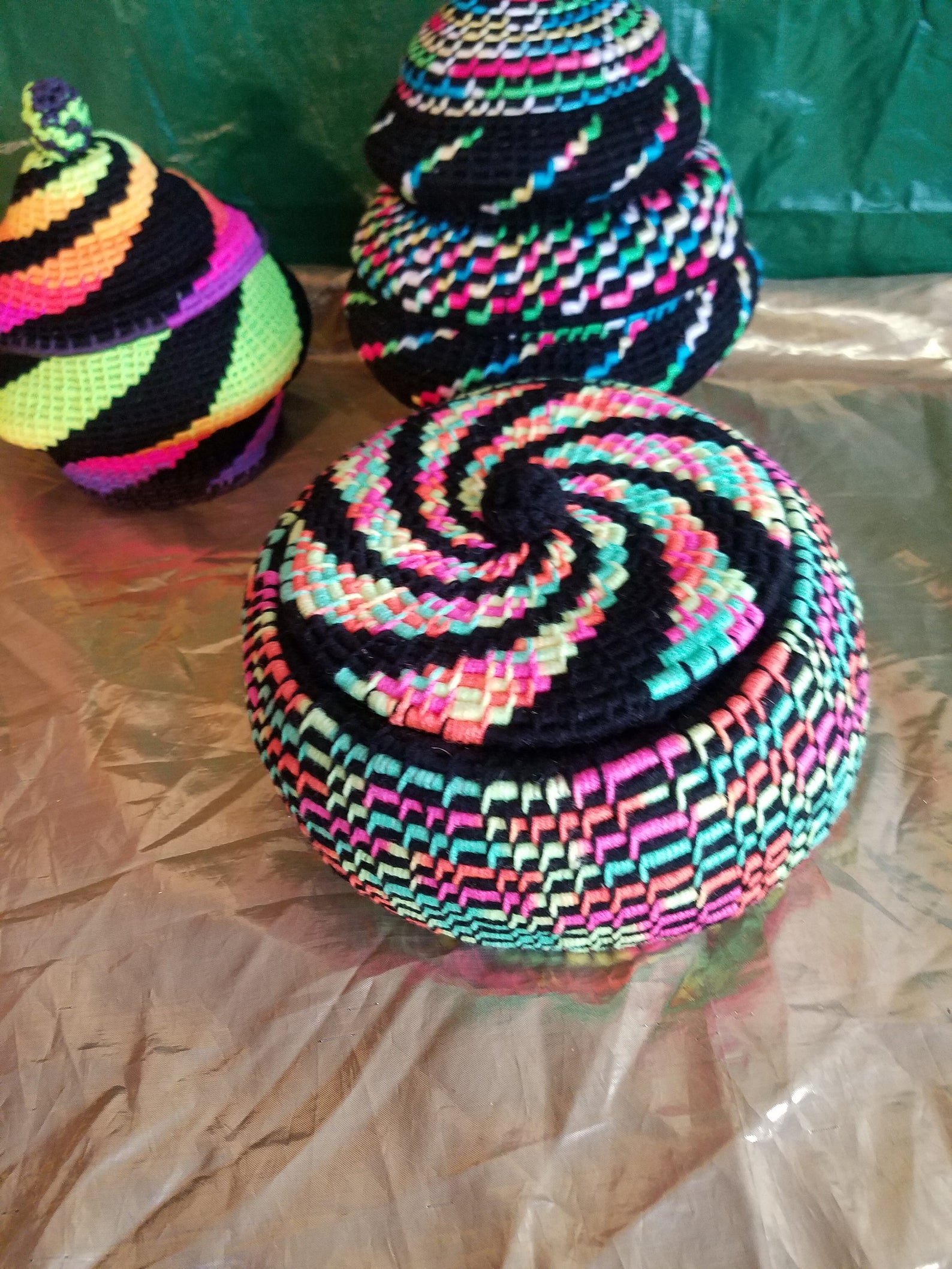 Large Yarn coiled Basket with Lid Neon Jute Rope Etsy