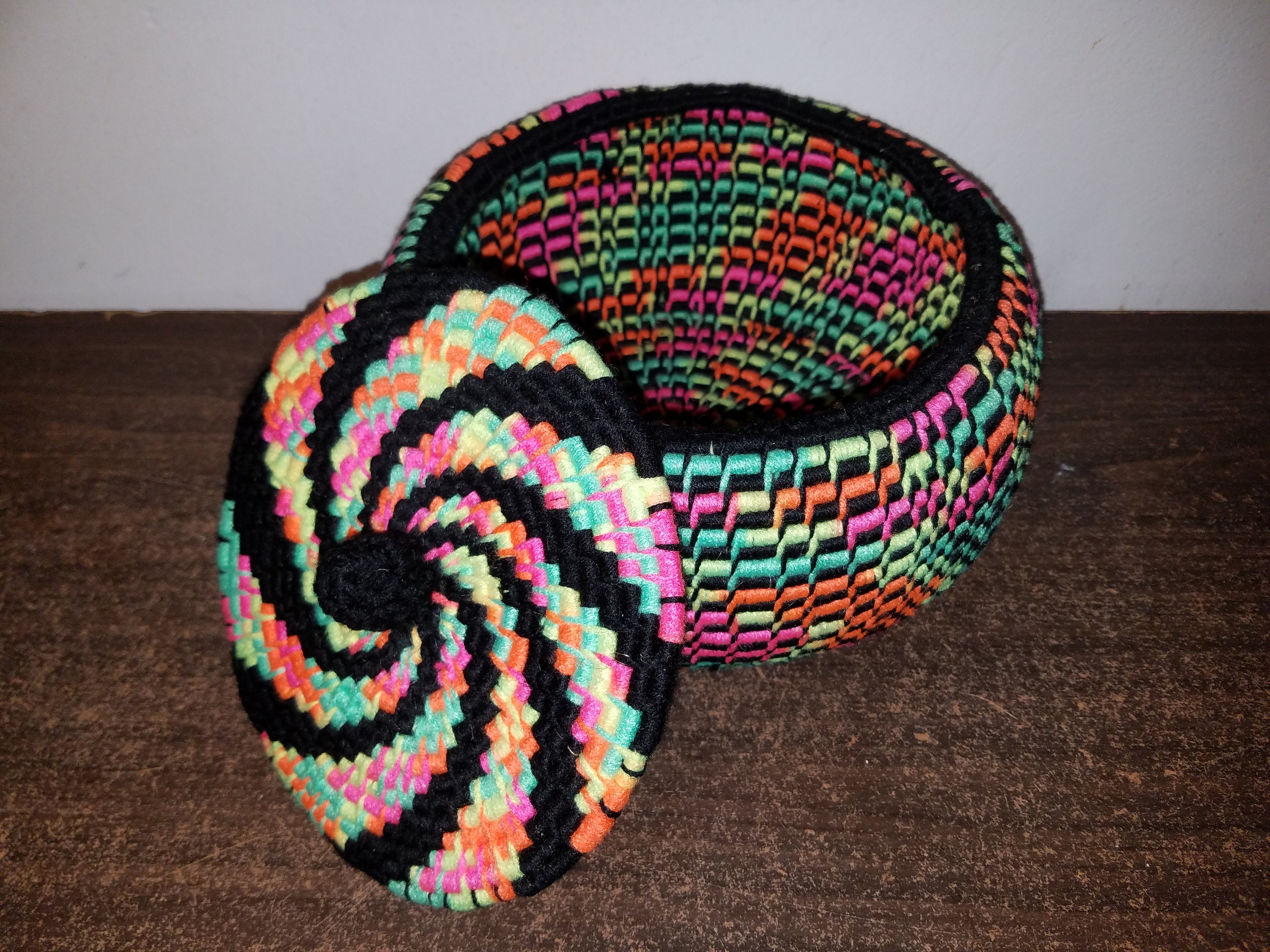 Large Yarn coiled Basket with Lid Neon Jute Rope Etsy