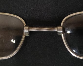 Rare Antique Silver Wire Rimmed Glasses with Spring Bridge Steampunk