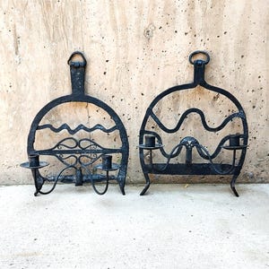 PAIR Brutalist Antique Hand Forged Wrought Iron Candlesticks