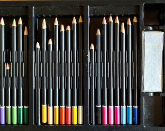 Colored Pencils, Crayons Paints Art Set in Wood Case Art Supplies