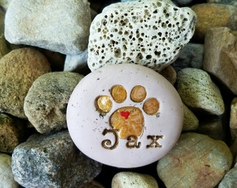 Personalized Pet Memorial, Clay Stone with Paw, Pet Parent Small Keepsake, Your Pets Name, Miniature Pocket Size, Pet Paw Print with Heart