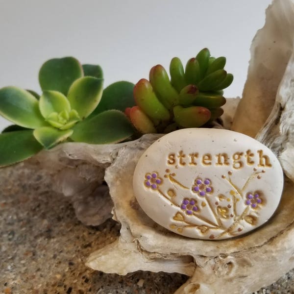 Gift of Strength Clay Stone with Gift Box, Friendship Support Flower Art, Encouragement Recovery Gift, Survivor Awareness