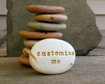 Personalized Clay Stone 1-1/2 inch - One Word, Earthy, Bold Tones, Small Gift under 15, Indoor Gardening, Customize Your Word, Prayer Stone