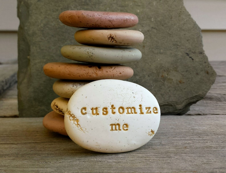 Personalized Clay Stone 1-1/2 inch One Word, Earthy, Bold Tones, Small Gift under 15, Indoor Gardening, Customize Your Word, Prayer Stone image 1