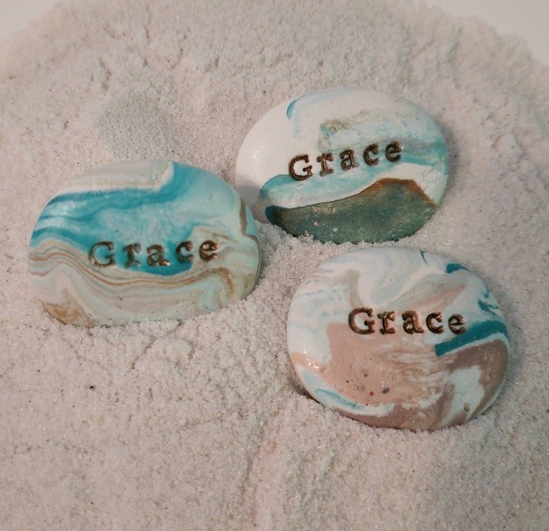 Personalized Clay Stone 1-1/2 inch One Word, Earthy, Bold Tones, Small Gift under 15, Indoor Gardening, Customize Your Word, Prayer Stone image 2