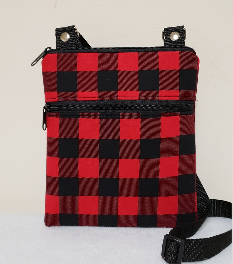 red and black plaid handbag