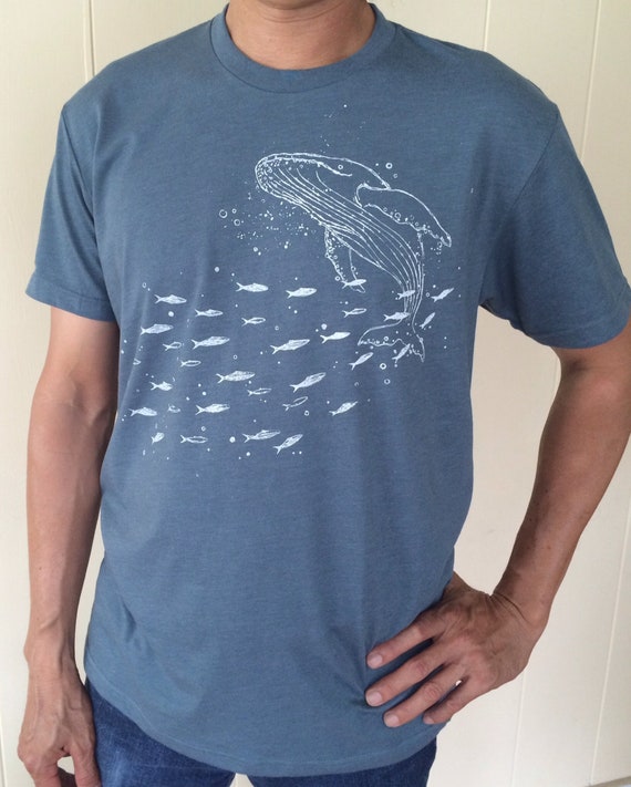 Humpback Whale and Little Fish T Shirts, 60% Cotton, for Men 