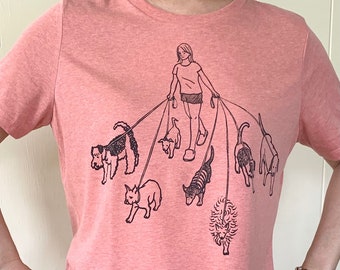 Dog Walker T-shirts for Women, XL, Heather Sunset