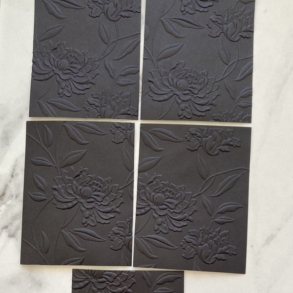 3D Deep Embossed Black Beautiful Blooms - Die Cut - Black Embossed Card Stock - Black Card Stock - Card Layering - Designer Paper