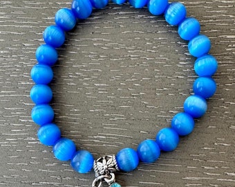 Pulsera elástica de ojo de gato azul, joyería hecha a mano