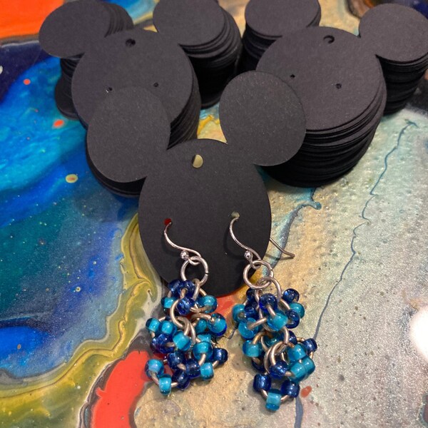 50 2x2 Mouse Head Earring Cards - Post Earring Cards - Black Ears- Mouse Ears - Earring Cards - Die Cuts - Card Stock