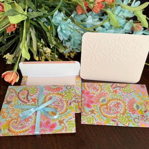 Set von 6 Mailable 3D Blanko Prägekarten mit mehrfarbigen Paisley Umschlägen, Paisley Briefpapier und Blush Kartenset, Kartenset für alle Anlässe