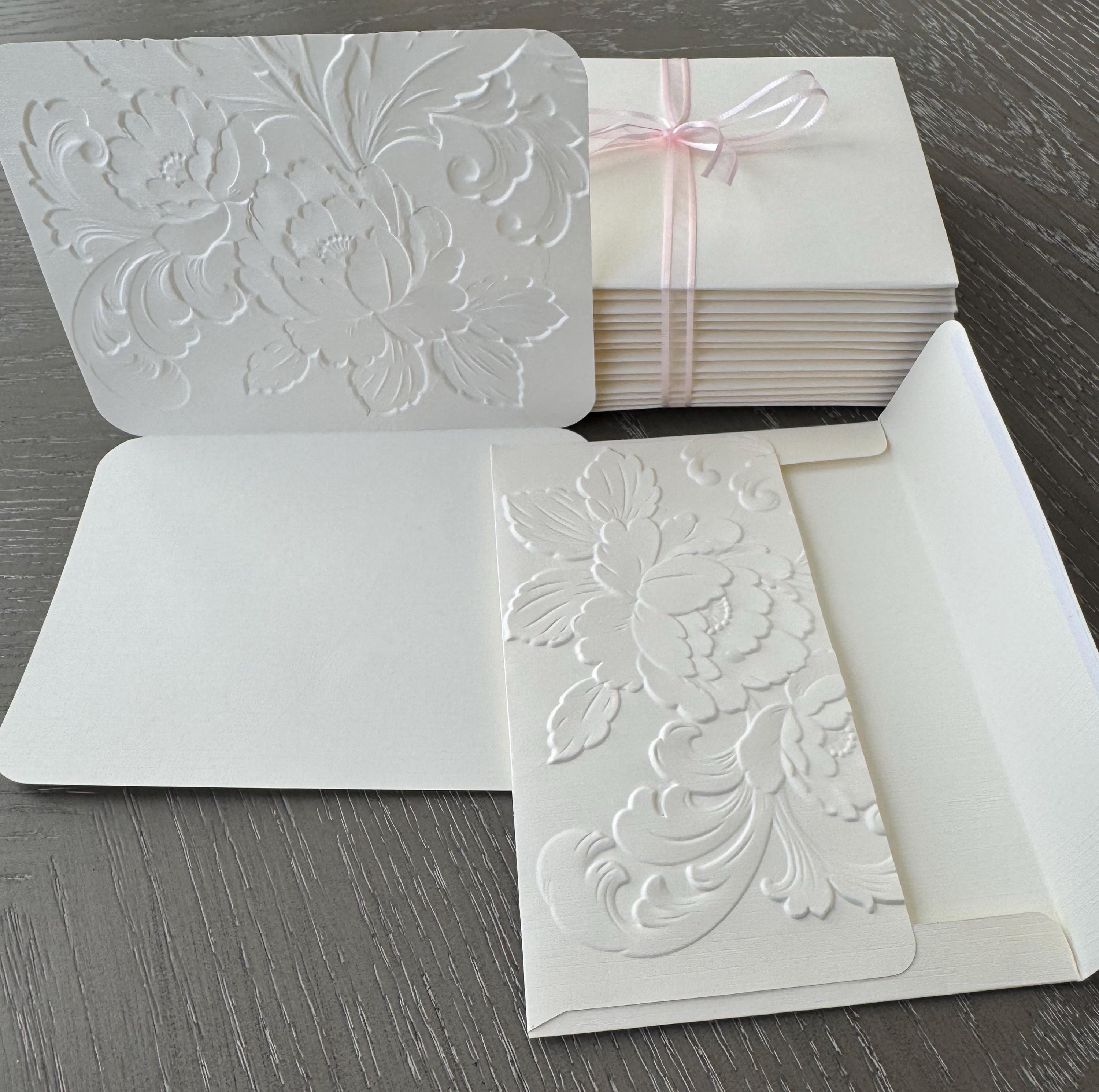 Set of 15 Mailable Ivory Floral 3D Embossed Stationery, Wedding Cards ...