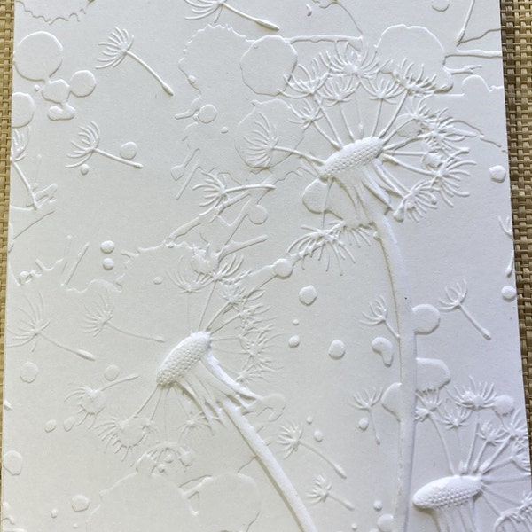 3D Embossed Dandelion Wish Card Front -Embossed White Card Stock - Designer Paper - Embossed Paper - Card Layering-Card Topper-Dandelions