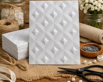Set of 5 Individual Embossed 3D Beveled Diamond Texture White Cardstock Sheets