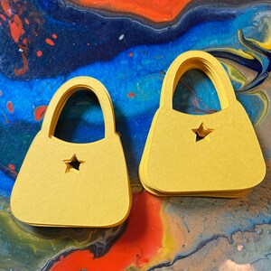 25 Bolsas amarelas cortadas em molde - Cartão em formato de bolsa - Etiquetas de mercadorias para fabricação de cartões, carimbos e suprimentos de registro em diário