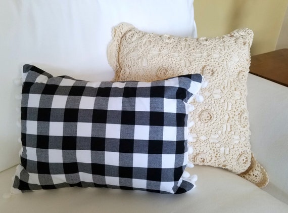 Black And White Checkered Pillow Cover Black And White Etsy